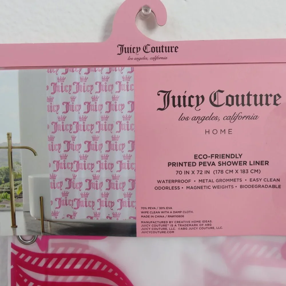 (#117) Juicy Couture PEVA Pink Crown Logo Shower Curtain Liner Bathroom 70x72